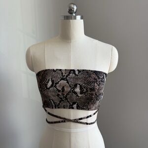 Snake Print Strapless Bandeau Edgy Wrap Tie Crop Y2K Clubwear Festival Small EUC